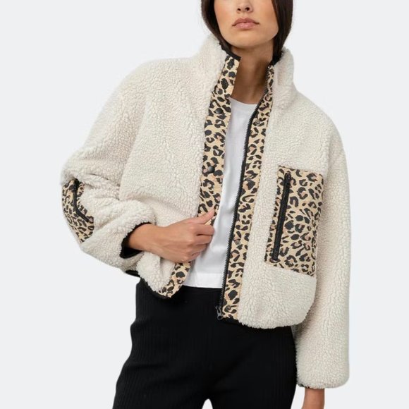 Rails Jackets & Blazers - RAILS Dean Sherpa Fleece Jacket in Cream Leopard Mix